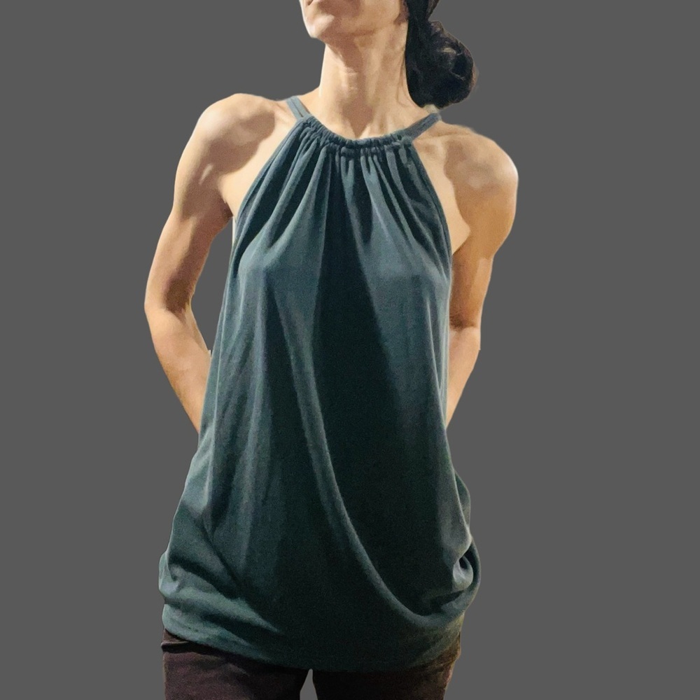 Green Envelope Halter Tank Top Deep Olive Green Small